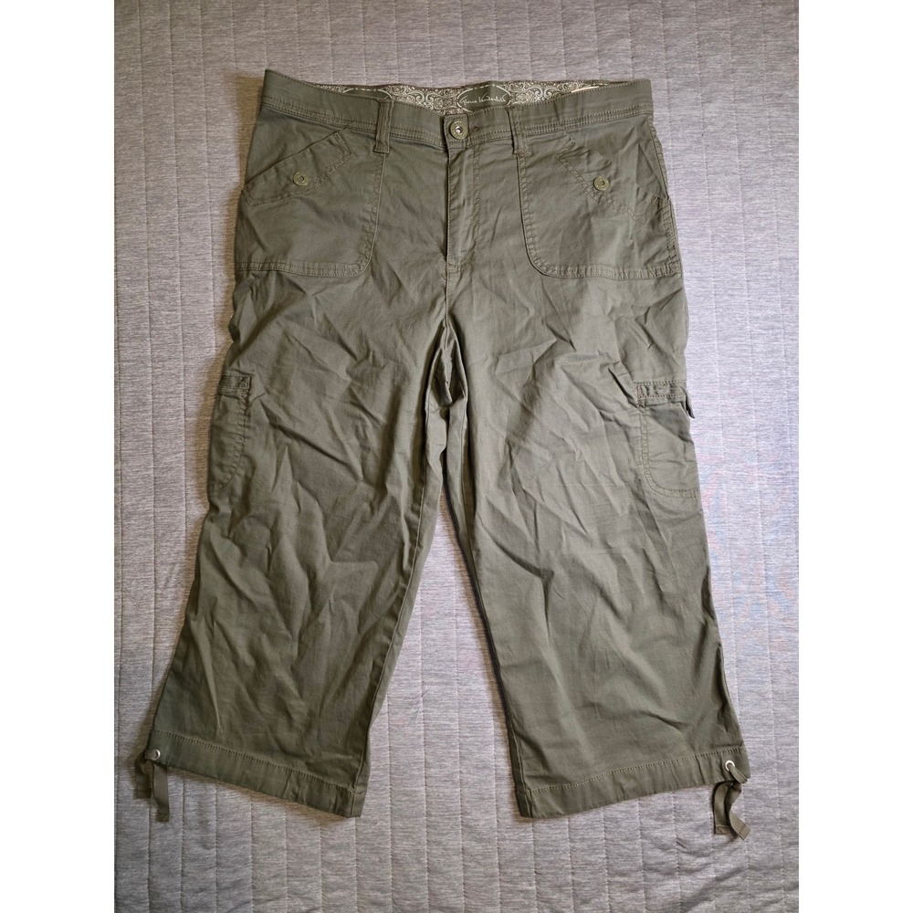 1428 Gloria Vanderbilt Women Olive Grn Cargo Capri Pants Size 12 Cropped Utility